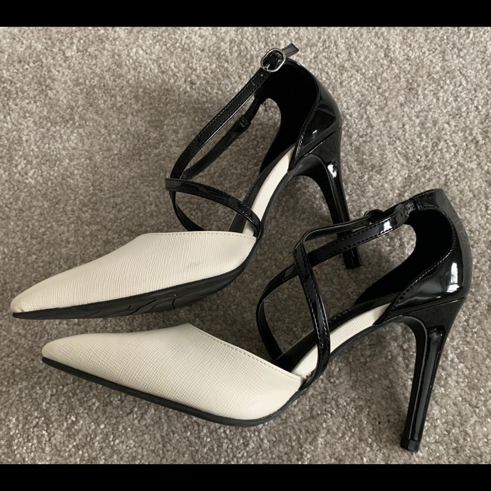 NEW Cross Strap Heels - Black Patent/Creme